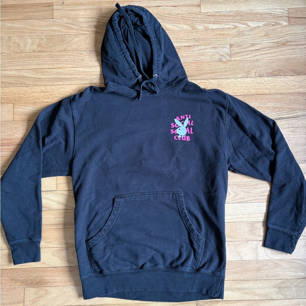 Anti Social Social Club Black Hoodie with Pink Logo